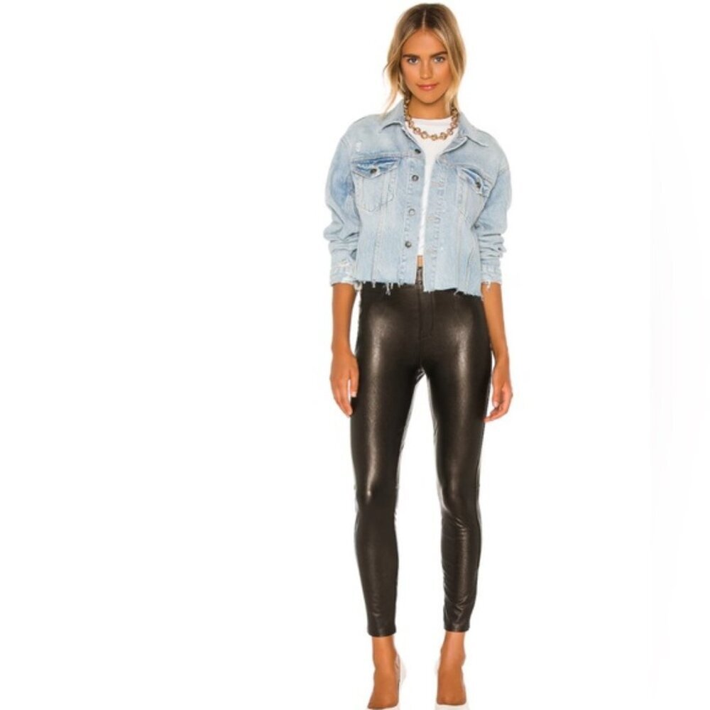 SPANX Faux Leather Black Skinny Leggings‎ Pants Rayon Blend 20282R 25674 SMALL/P